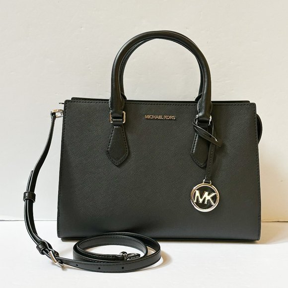 Michael Kors Sheila Medium Satchel Shoulder Crossbody Bag Black/Silver
